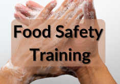 A picture of someone washing their hands with the words "food safety training" written over top