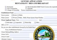 A screenshot of a food service license application