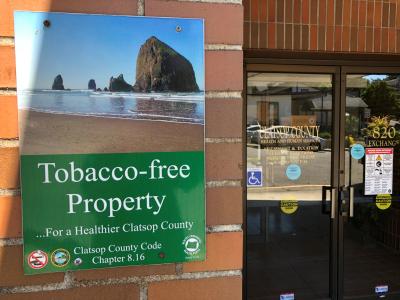 Tobacco free property sign on county building