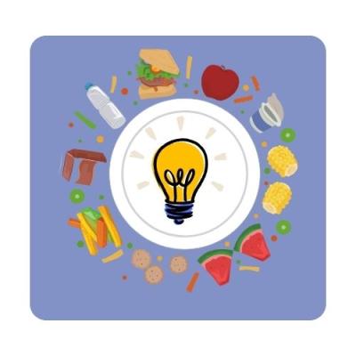 Plate with an illuminated lightbulb, surrounded by food: Bright ideas in food safety