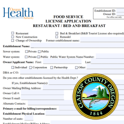 A screenshot of a food service license application