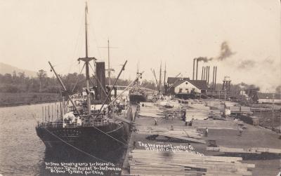 1914 steam ship at dock.